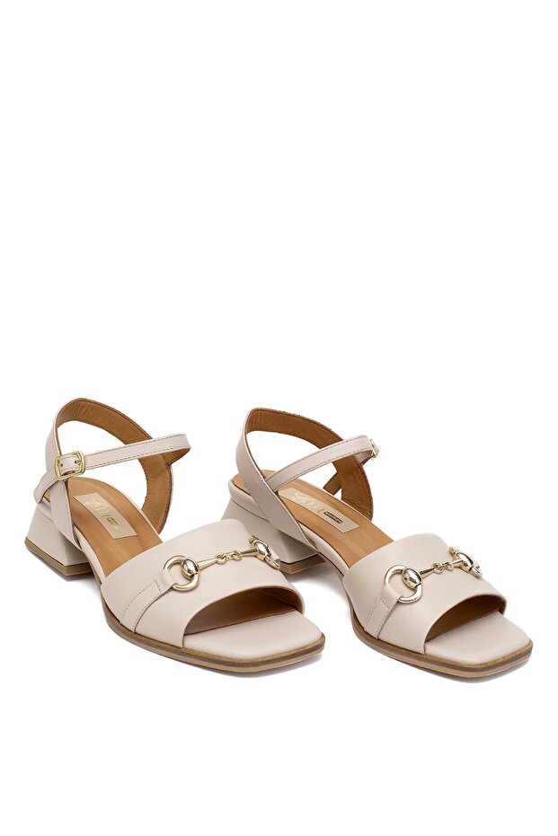 Elit Thalina Women's Genuine Leather Heeled Sandals Beige