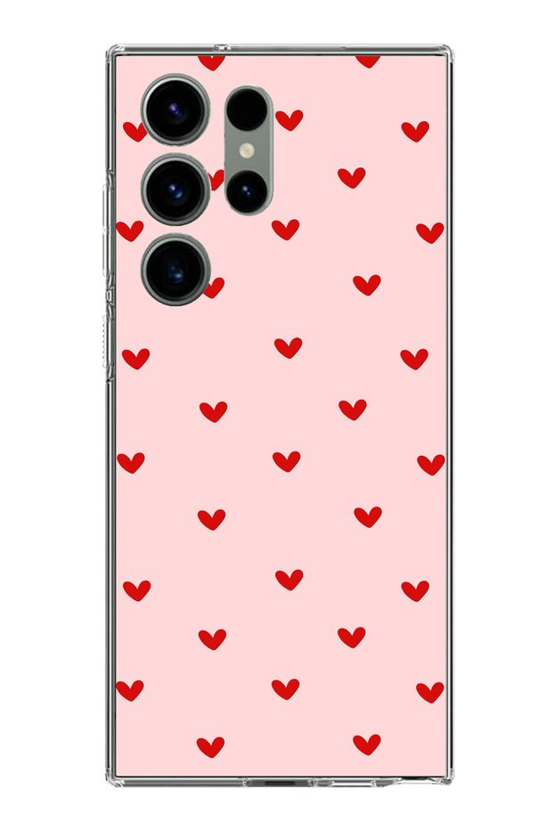 Samsung Galaxy S23 Ultra Compatible Red Little Hearts Transparent Silicone Case