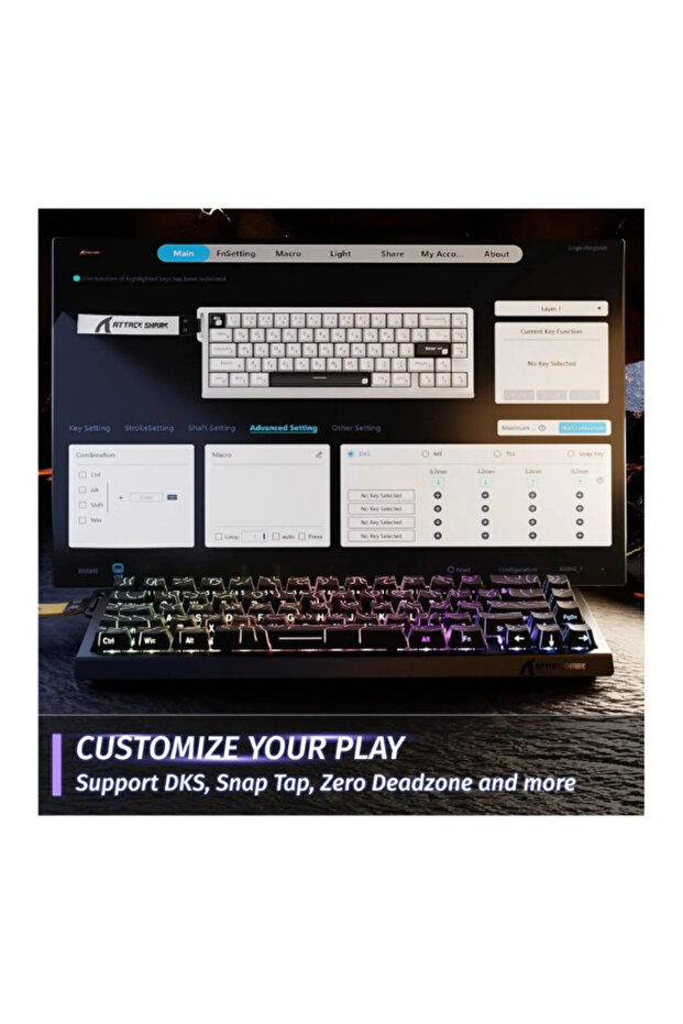 Attack Shark X68HE Rapid Trigger 0.125ms Manyatik Switch RGB App Uygulamalı Gaming Oyuncu Klavye - 5