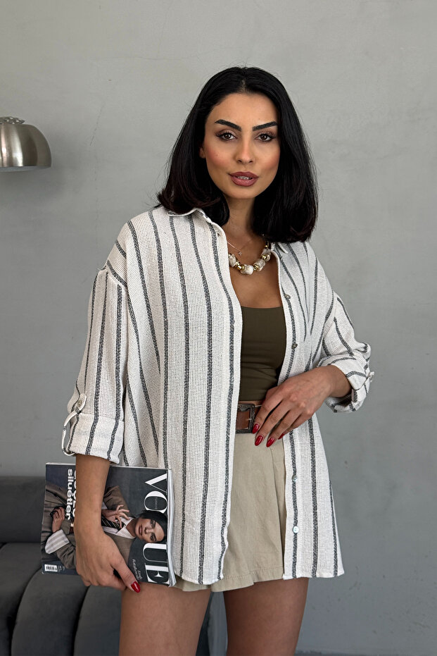 Stone Striped Knitted Linen Shirt