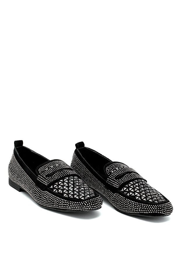 Elit Liora Women's Genuine Leather Trock Ballerinas Black