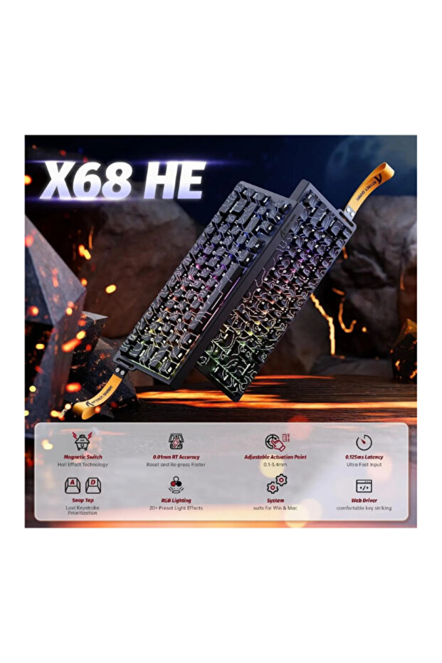 Attack Shark X68HE Rapid Trigger 0.125ms Manyatik Switch RGB App Uygulamalı Gaming Oyuncu Klavye - 2