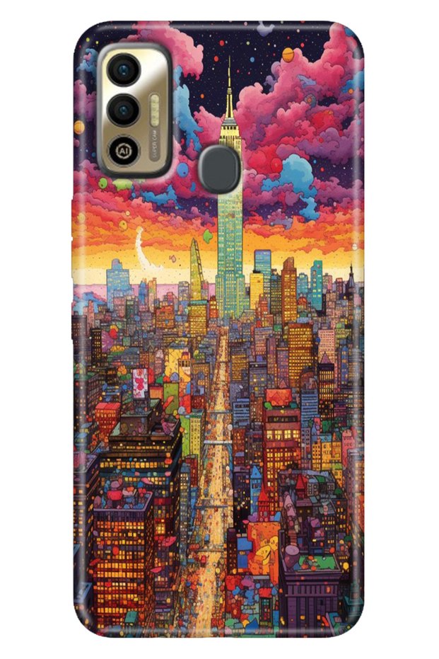 حافظة Tecno Spark 7 - 7T مصنوعة من مادة TPU ذات نمط ملون ونمط Tecno من السيليكون بنمط ريترو نيويورك