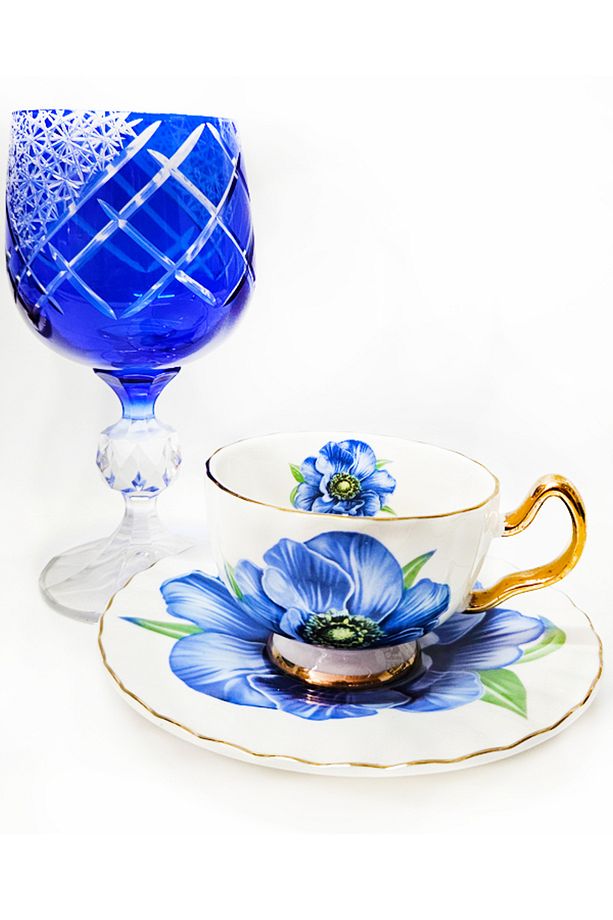 TEK KİŞİLİK BLUE FLOWER KAHVE FİNCAN VE KAHVE SU BARDAĞI - 3