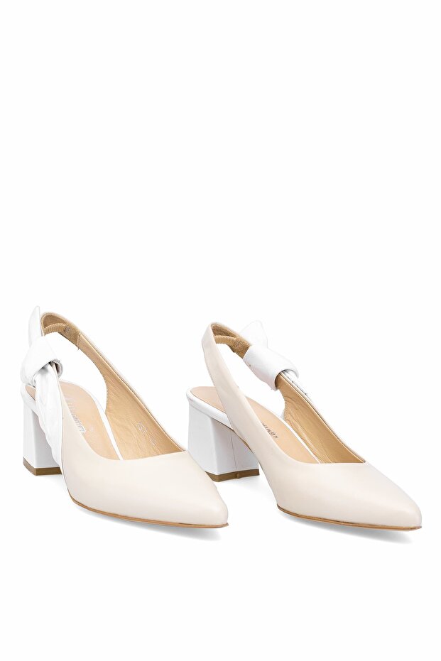 Elit Amina Women's Genuine Leather Classic Heeled Shoes Beige