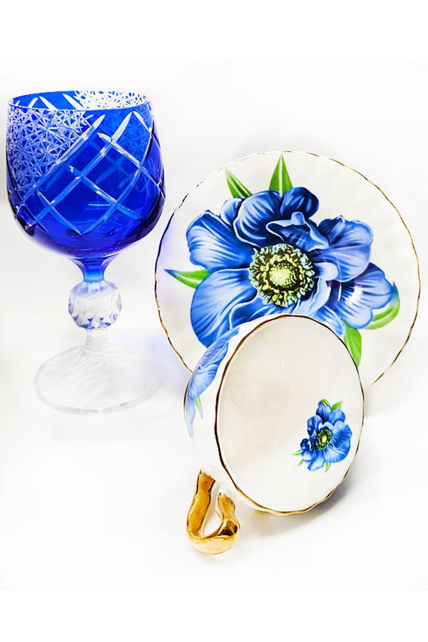 TEK KİŞİLİK BLUE FLOWER KAHVE FİNCAN VE KAHVE SU BARDAĞI - 2