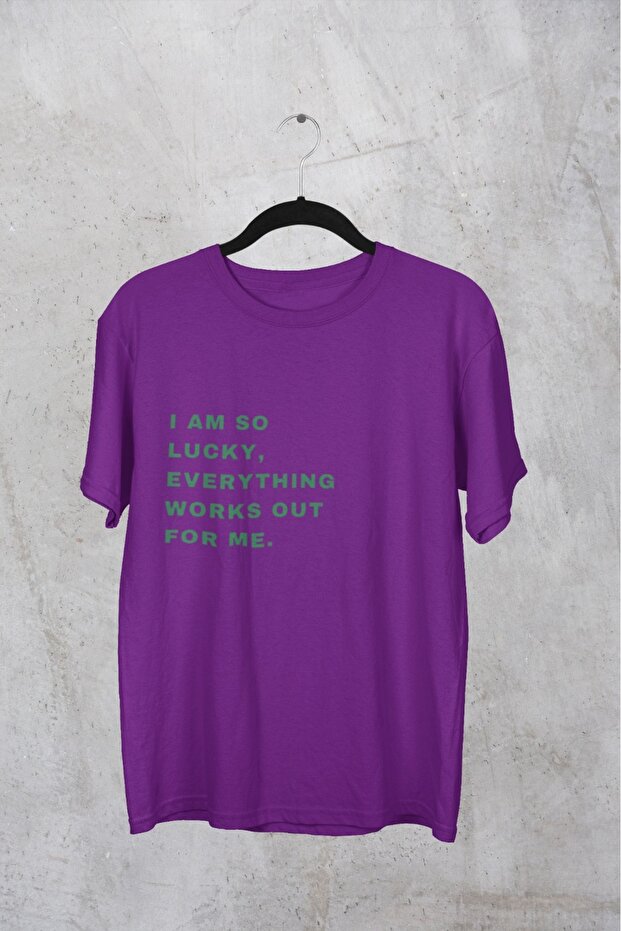 Men/Women -I Am so Luck- Transfer Printed Round Neck Short Sleeve Tee