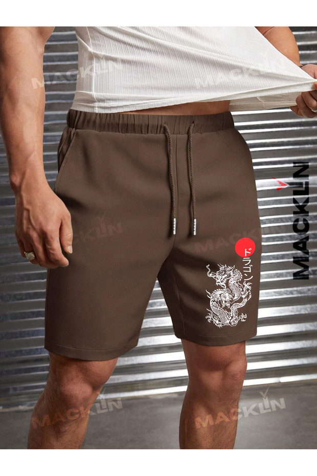 Unisex Dragon Printed Combed Shorts