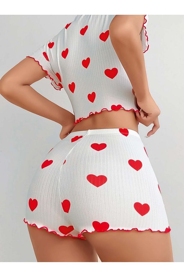 KALP BASKILI ŞORT CROP PİJAMA TAKIMI - 2