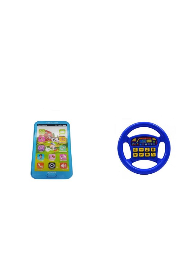 Pilli Işıklı Sesli Akıllı Oyuncak Telefon + Pilli Türkçe Konuşan Kırmızı Direksiyon Oyuncak 2ın1 - 1