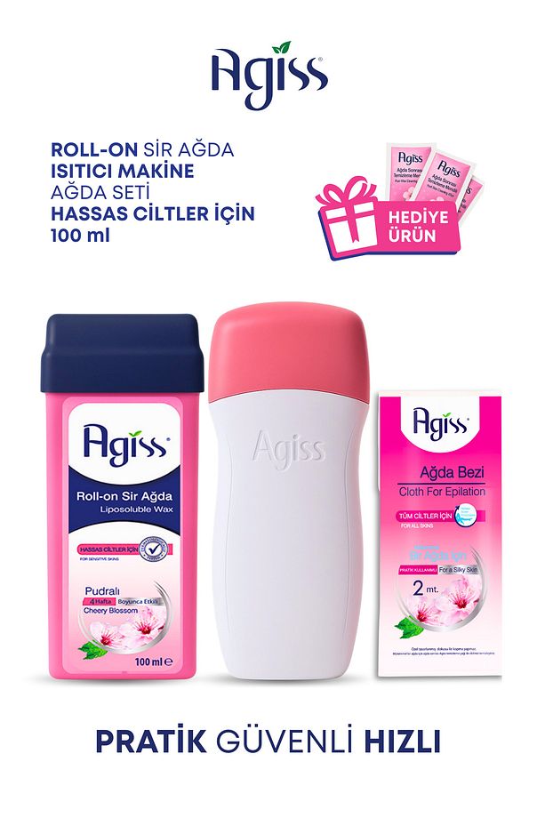 Isıtıcı Ağda Makinesi, Hassas Ciltler için Ağda 100 ml, 2 metre Ağda Bezi, Ağda Temizleme Mendili - 1