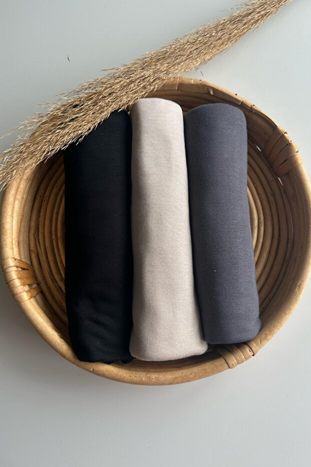 3 Piece Combed Cotton Shawl Set Jersey Shawl Lycra Shawl Jersey Hijab Lycra Hijab (Black - Beige - Anthracite)