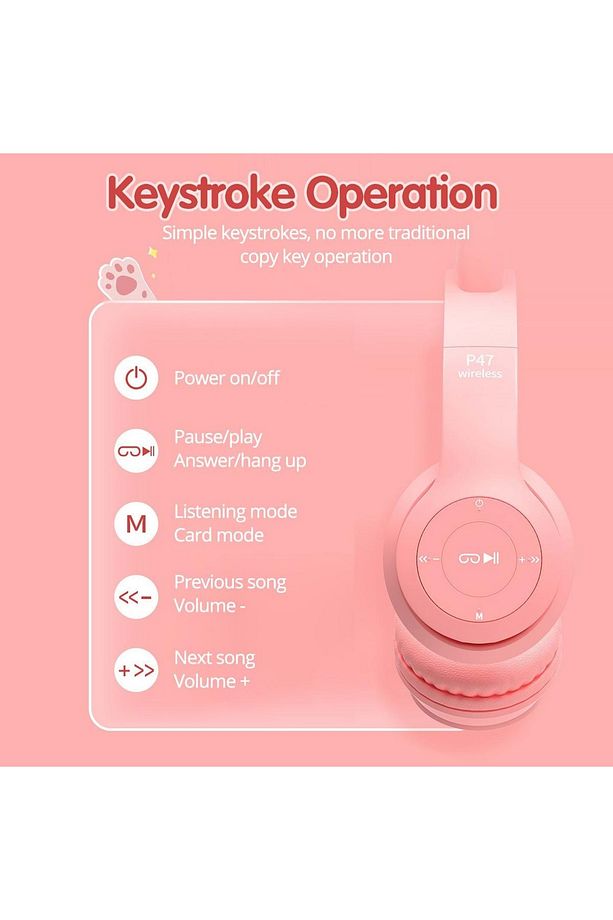 Bluetooth Kedi Kulaklık Kablosuz Led Işıklı Kız Erkek Çocuklar İçin Kulaklık İphone15 Pro Max Uyumlu - 7