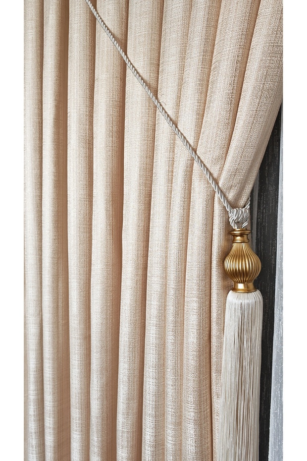 Linen Textured Gold Lurex Multicolor Cream Panel Background Curtain Heavy Weight Single Wing Frequently Pleated