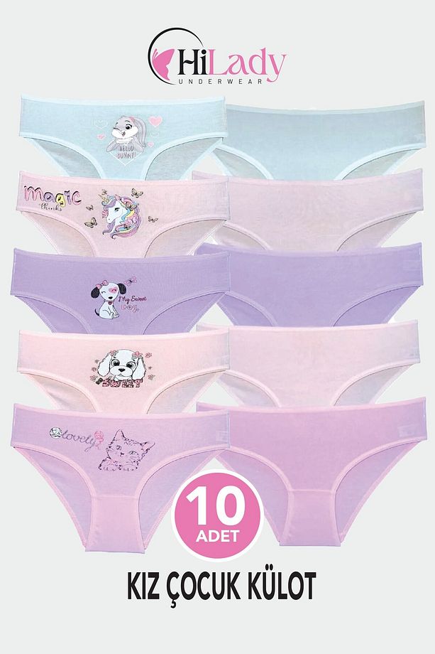 Kız Çocuk Külot, 10'lu Paket, Pamuklu Soft Renkler, Kız Çocuk Külot - 1