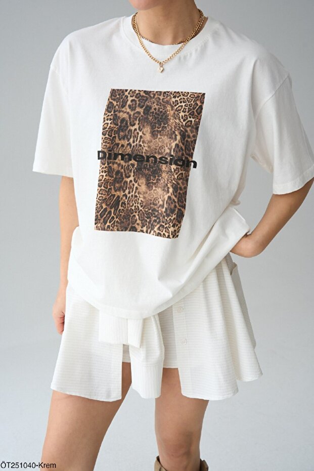 تي شيرت مطبوع بنمط الفهد - 1