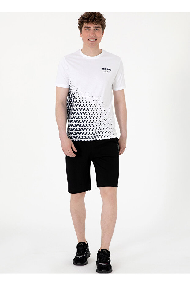 Black Elastic Waist Regular Fit Men's Sweat Shorts Marko