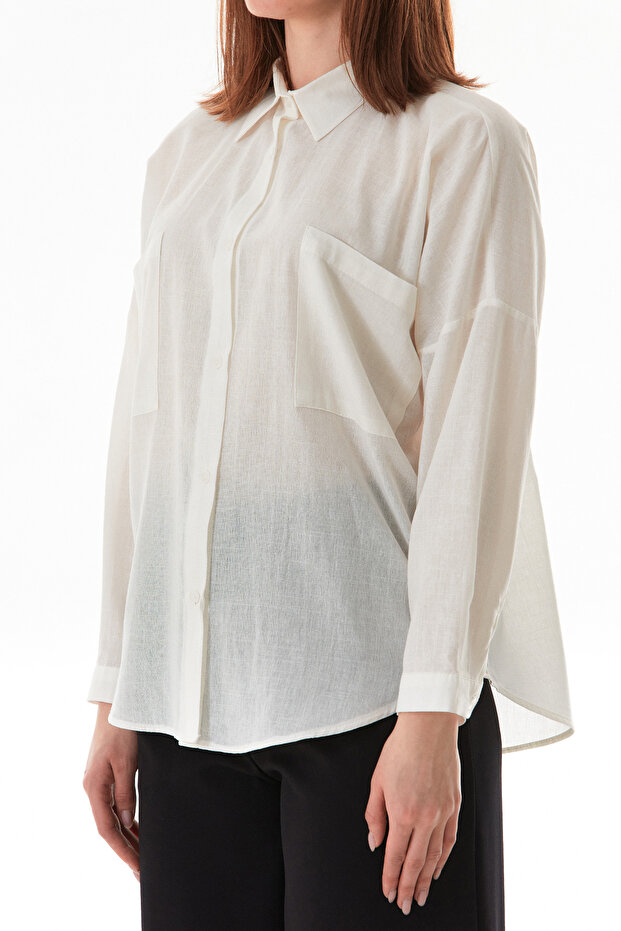 Basic Çift Cepli Oversize Gömlek - 6