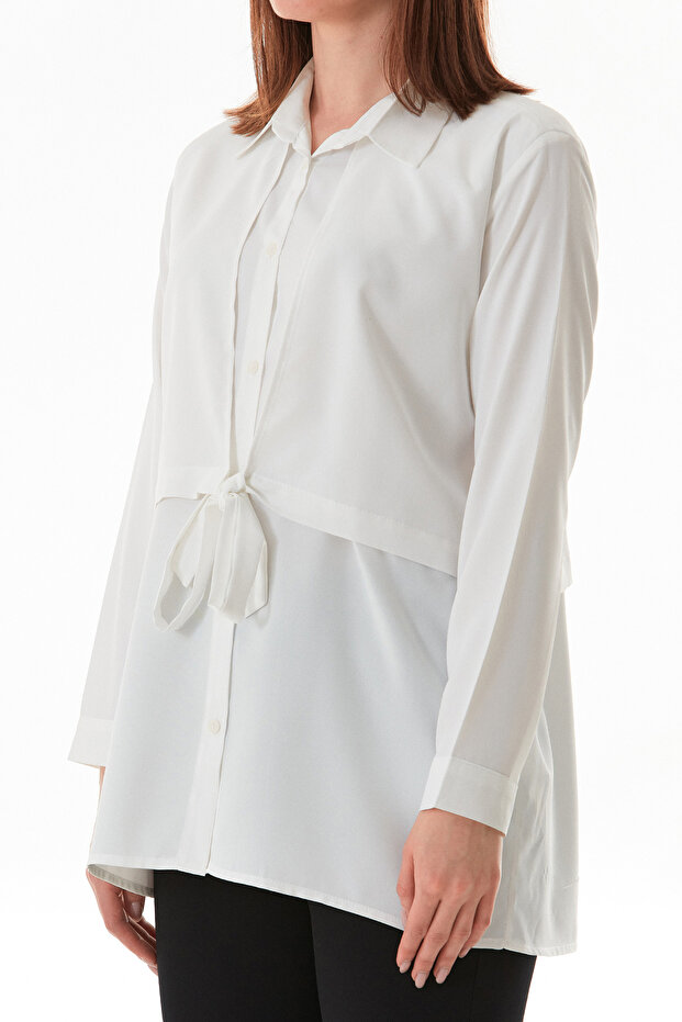 قميص بأزرار وربطة أمامية - 7