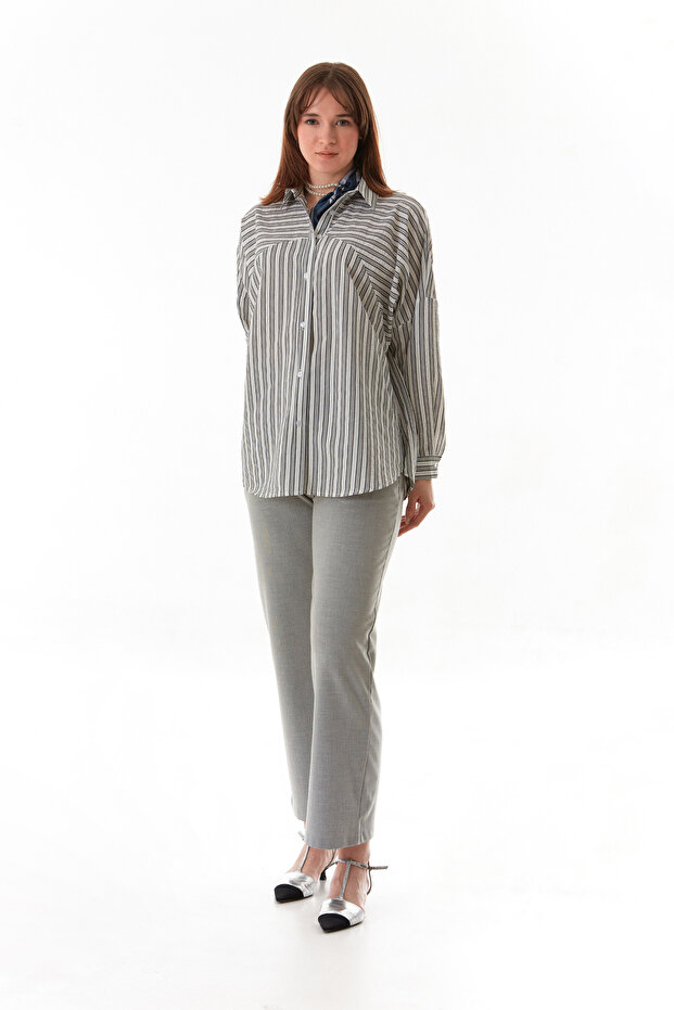 Çizgili Oversize Gömlek - 2