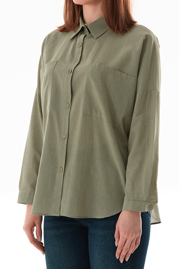Basic Çift Cepli Oversize Gömlek - 5