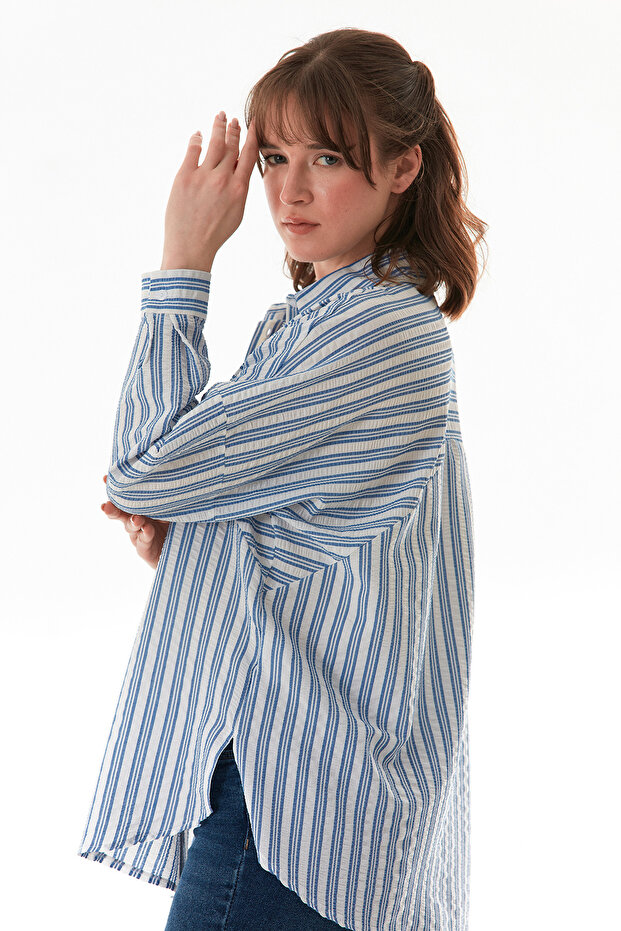 Çizgili Oversize Gömlek - 3