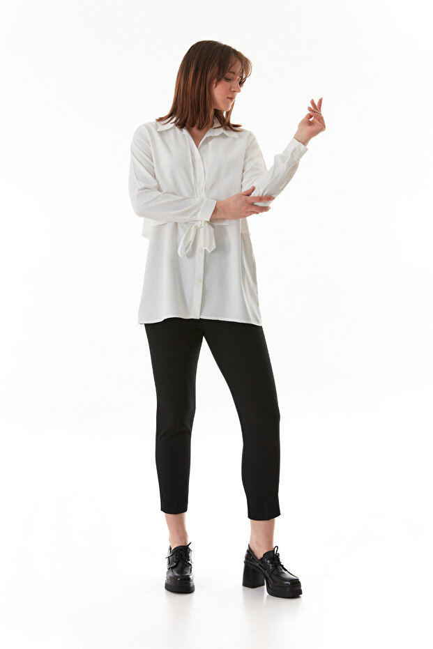 قميص بأزرار وربطة أمامية - 6