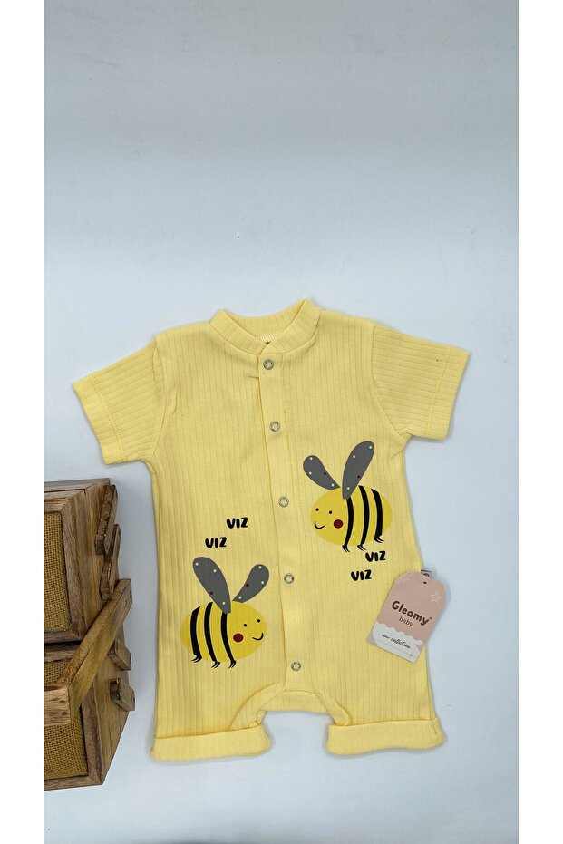 Hazelnut Bebe Kids Bee Pattern Short Sleeve Shorts Jumpsuit (Zibin) 100% Cotton