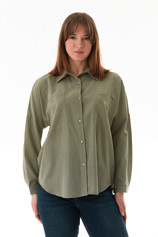 Basic Çift Cepli Oversize Gömlek - 2