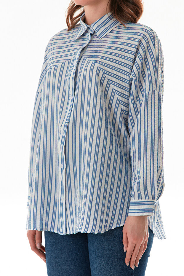 Çizgili Oversize Gömlek - 5
