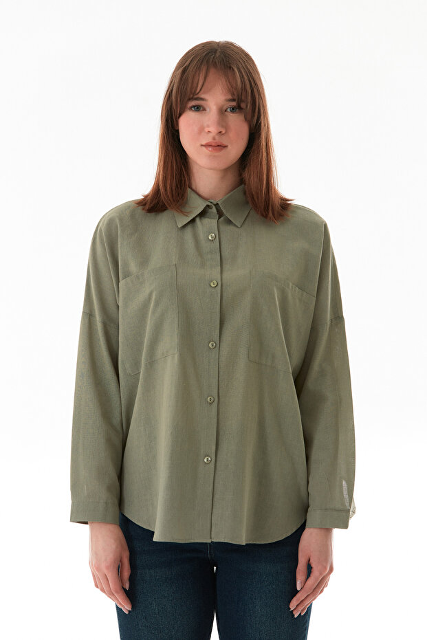 Basic Çift Cepli Oversize Gömlek - 6