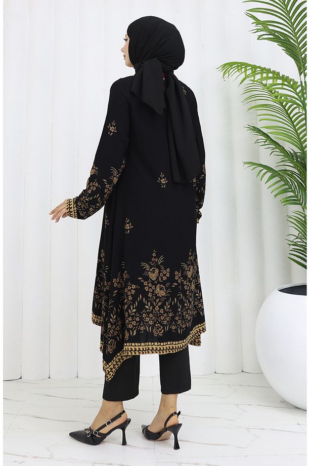 Viskon Kumaş Çiçekli Desenli Tunik 1004-05 Siyah - 5