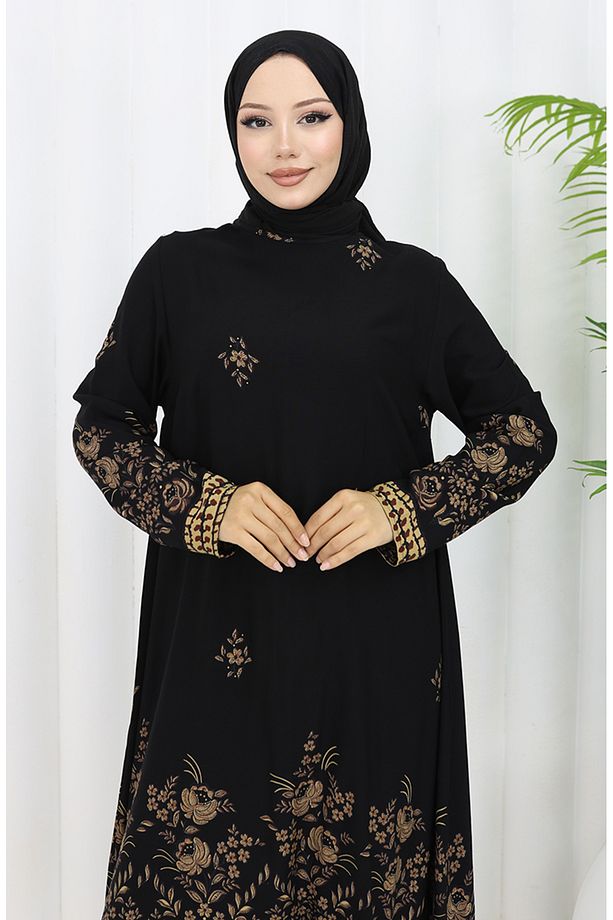 Viskon Kumaş Çiçekli Desenli Tunik 1004-05 Siyah - 3