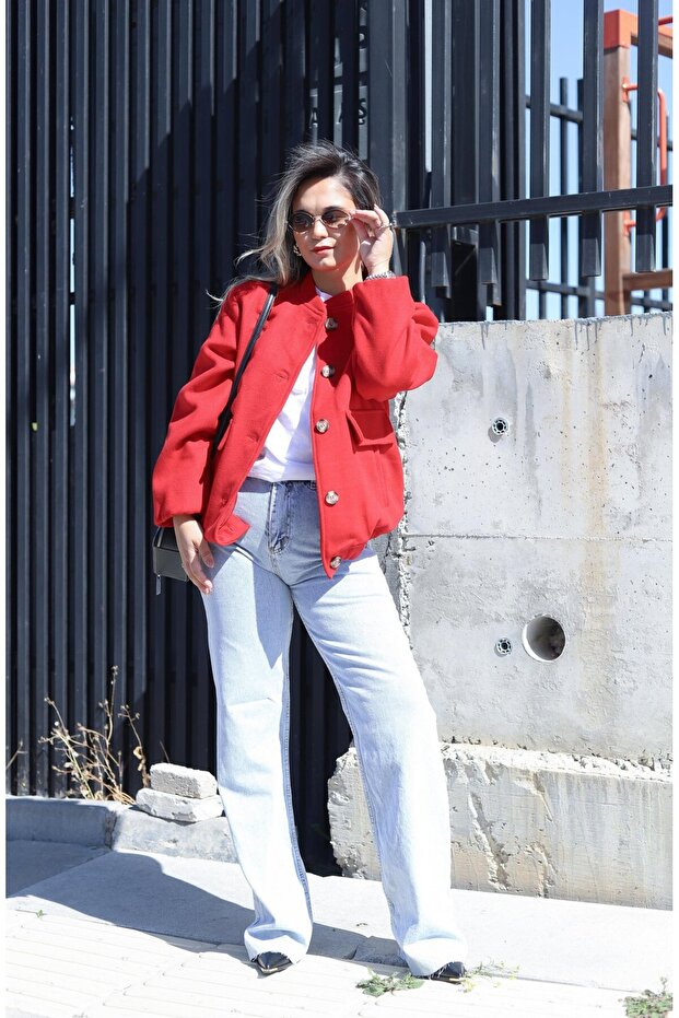 Bomber Model Kırmızı Ceket - 4