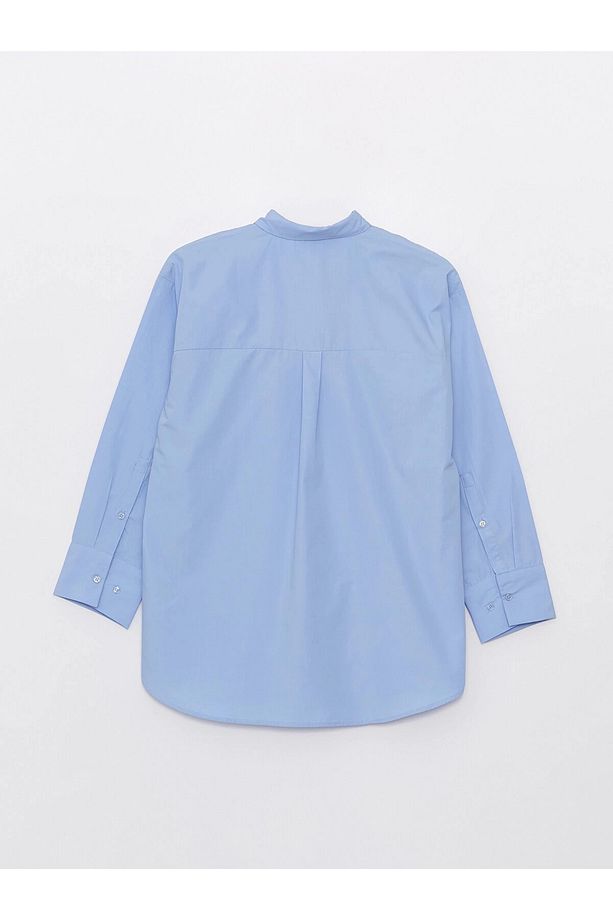LCW Modest Mavi Düz Poplin Kadın Gömlek Tunik - 7