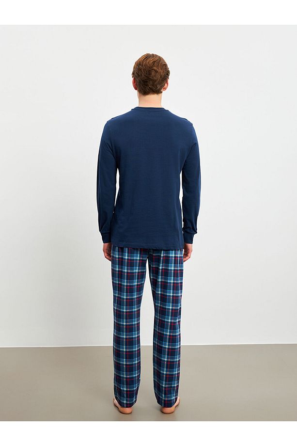 Lacivert Standart Kalıp Ekose Erkek Pijama Takımı - 3