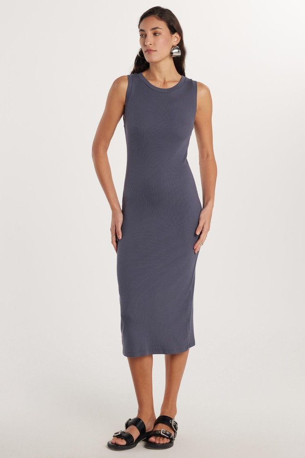 Women's Slim Fit Slim Fit Modal Crew Neck Zero Sleeve Maxi Anthracite Dress