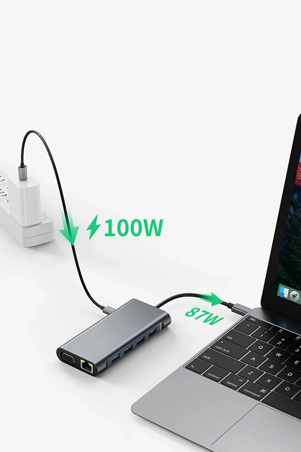 MacBook Pro Air iPad Pro Uyumlu Type-C Hub 4K HDMI VGA AUX SD TF Kart 4x USB RJ45 Ethernet Çoklayıcı - 6