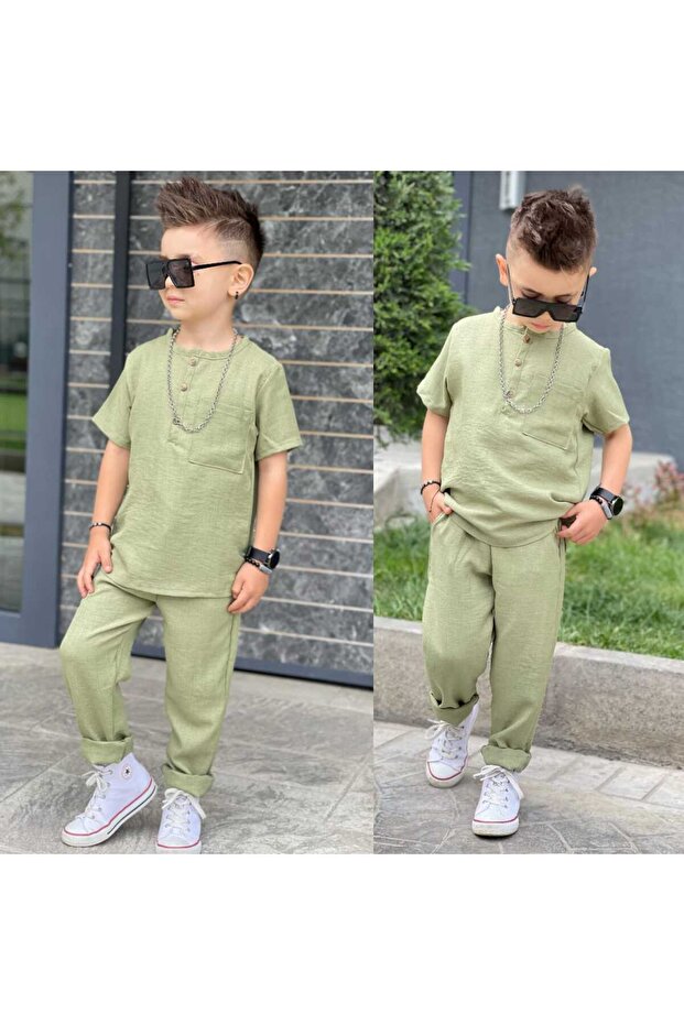 بدلة طفل رضيع من الكتان - 1