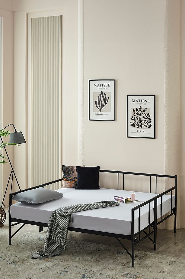 Forte Yavrulu Daybed Tek-Çift Kişilik Sedir Metal Karyola Yatak Seti Siyah - 3
