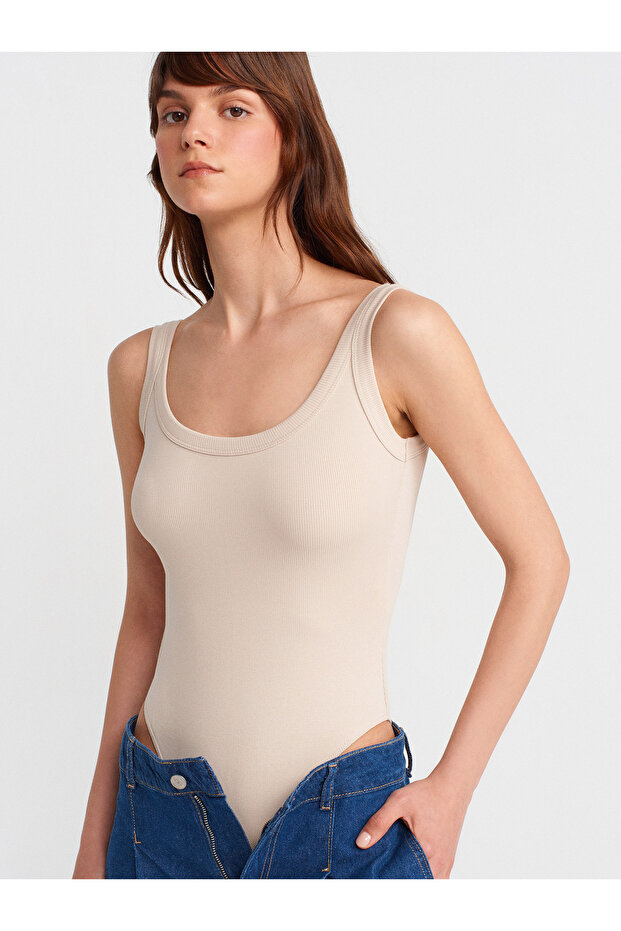 21053 Askılı Bodysuit-Bej - 3