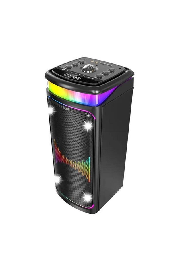 DR-8816 Siyah Çift Mikrofonlu RGB Ledli Taşınabilir Bluetooth Hoparlör Parti Speaker - 4