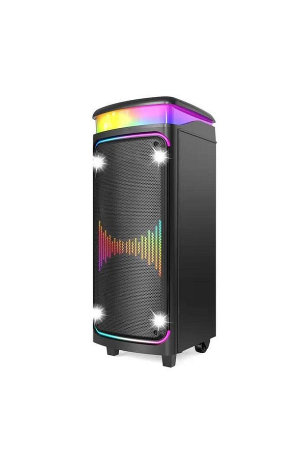 DR-8816 Siyah Çift Mikrofonlu RGB Ledli Taşınabilir Bluetooth Hoparlör Parti Speaker - 5