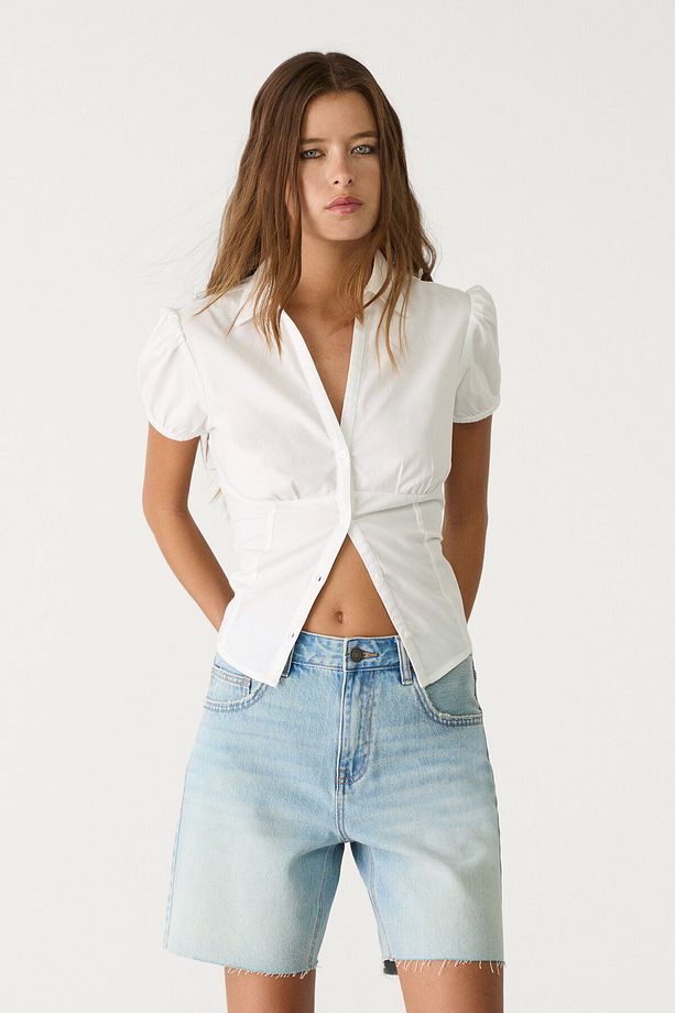 Düşük Bel Denim Bermuda Şort - 3
