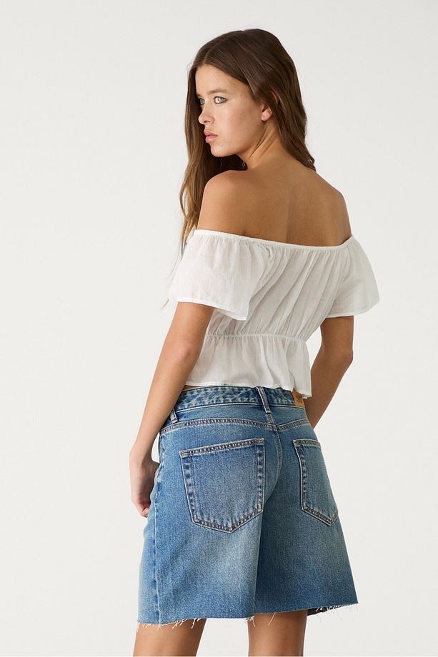 Düşük Bel Denim Bermuda Şort - 5