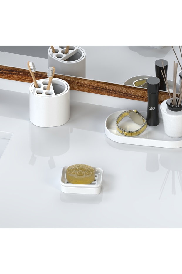 موزع صابون صلب مع حجرة جرانيت باللون الأبيض - مركب - 3