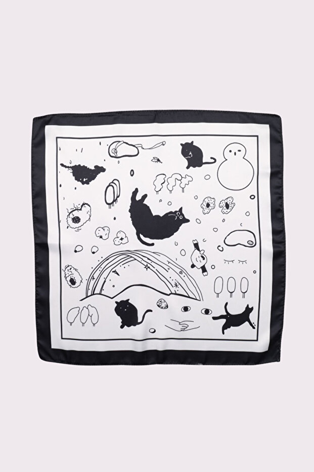 Cat Pattern Satin Scarf - 3