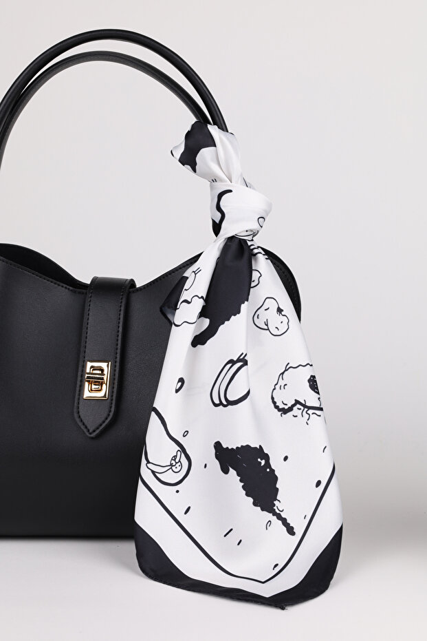 Cat Pattern Satin Scarf - 1