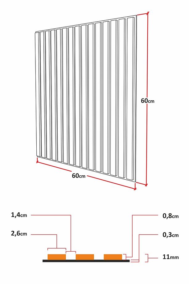 Ahşap Kare Akustik Duvar Kaplama Paneli Mdf 60x60cm Antrasit - 4