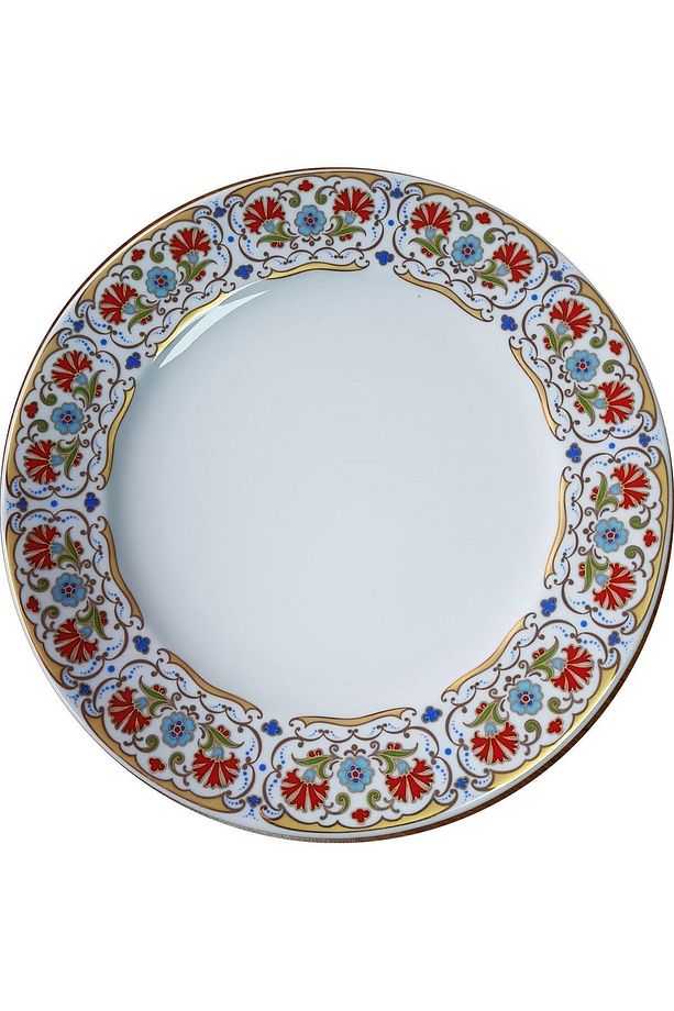 PRT 112 25 cm Sarı  Altın yaldızlı  karanfil desenli  porselen Kaligrafi çini tabak - 1